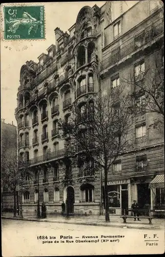 Ak Paris XI, Avenue Parmentier, aufgenommen von der Rue Oberkampf