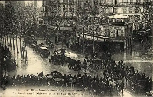 Ak Paris XII Reuilly, Boulevard Diderot, Die Seine-Überschwemmung von 1910