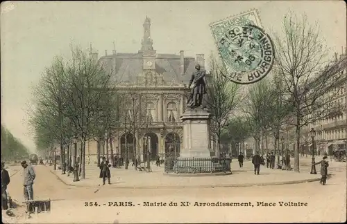 Ak Paris XI, Place Voltaire, Rathaus