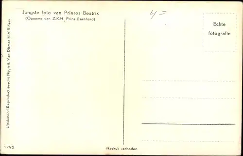 Ak Prinzessin Beatrix der Niederlande, Portrait als Baby