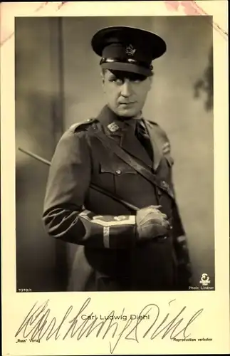 Ak Schauspieler Carl Ludwig Diehl, Portrait in Uniform, Filmkostüm, Ross Verlag 7370 1, Autogramm