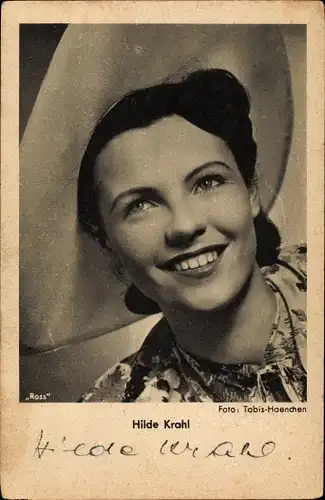 Ak Schauspielerin Hilde Krahl, Portrait, Hut, Ross Verlag, Autogramm