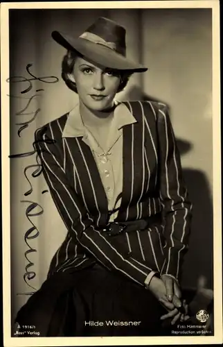Ak Schauspielerin Hilde Weissner, Portrait, Hut, Ross Verlag A 1916/1, Autogramm