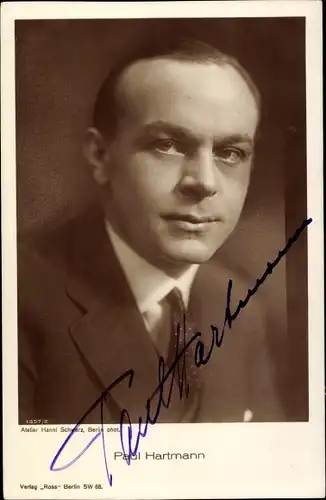 Ak Schauspieler Paul Hartmann, Portrait, Ross Verlag Nr 1357 2, Autogramm