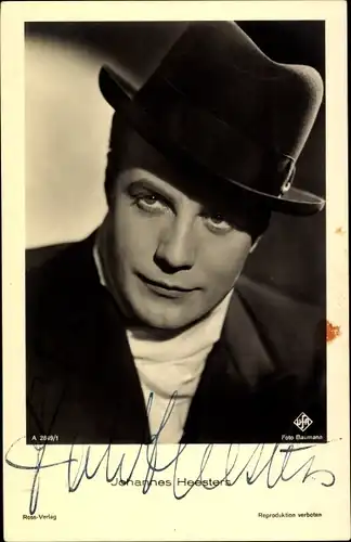 Ak Schauspieler Johannes Heesters, Portrait, Hut, Autogramm