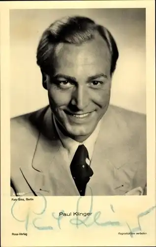 Ak Schauspieler Paul Klinger, Portrait, Autogramm