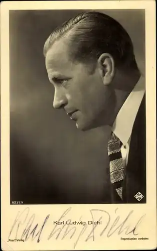 Ak Schauspieler Karl Ludwig Diehl, Ross 9537 / 1, Portrait im Profil, Autogramm