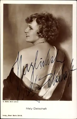 Ak Schauspielerin Maly Delschaft, Portrait,  Autogramm