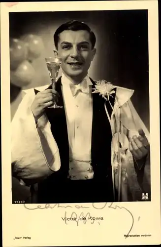 Ak Schauspieler Victor de Kowa, Portrait mit Sektglas, Autogramm