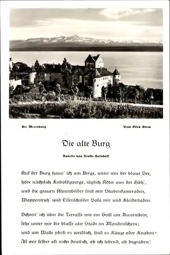 Ak Meersburg am Bodensee, Gedicht Die alte Burg, Annette von Droste-Hülshoff