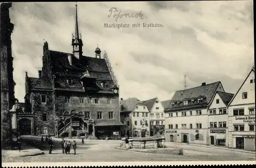 Ak Pößneck Thüringen, Marktplatz mit Rathaus, Geschäfte