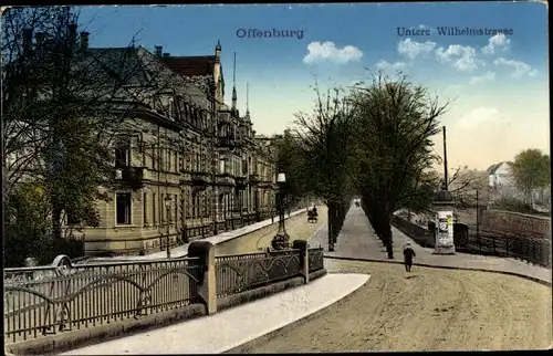 Ak Offenburg in Baden Schwarzwald, Untere Wilhelmstraße, Litfaßsäule