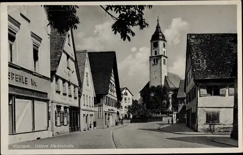 Ak Bad Wurzach in Oberschwaben, Untere Marktstraße, Kirche, Geschäft