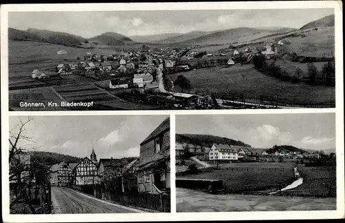 Ak Gönnern Angelburg in Hessen, Panorama, Teilansichten, Fachwerkhaus