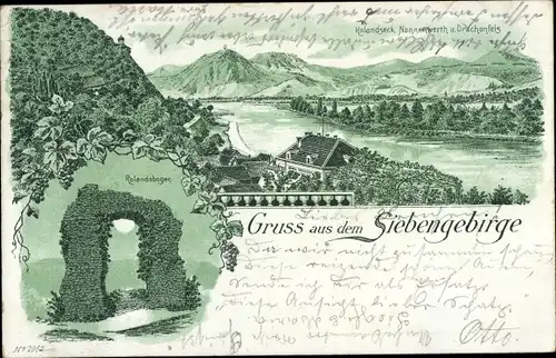 Litho Nonnenwerth Remagen am Rhein, Rolandseck, Drachenfels, Rolandsbogen