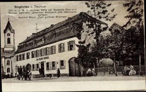 Ak Singhofen im Taunus, Gasthof Minor, Zum Goldnen Brunnen