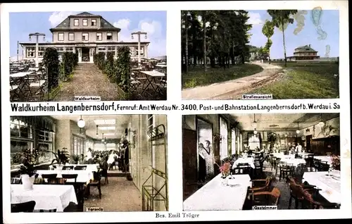 Ak Langenbernsdorf in Sachsen, Waldkurheim, Veranda, Gastzimmer, Inh. Emil Tröger