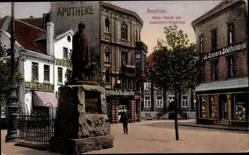 Ak Bochum im Ruhrgebiet, Alter Markt mit Kuhhirten Denkmal, Apotheke, Schäftefabrik