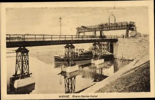 Ak Wanne Herne im Ruhrgebiet, Rhein Herne Kanal, Schleuse