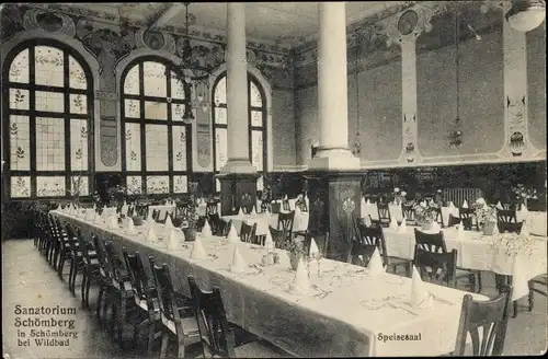 Ak Schömberg im Schwarzwald Württemberg, Speisesaal im Sanatorium