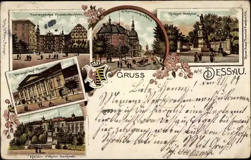 Litho Dessau in Sachsen Anhalt, Palais, Kriegerdenkmal, Hoftheater
