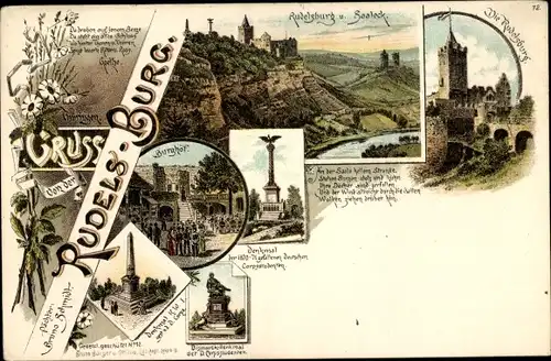 Litho Saaleck Bad Kösen Naumburg Saale, Rudelsburg, Burghof, Denkmal