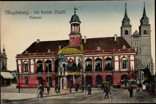 Ak Magdeburg an der Elbe, Blick auf das Rathaus