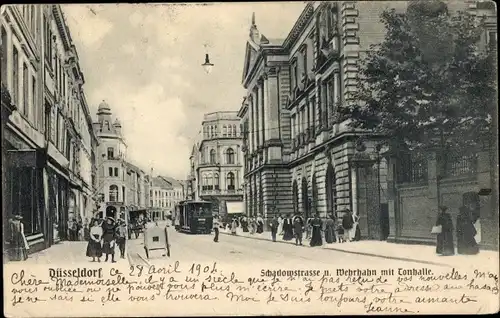 Ak Düsseldorf am Rhein, Schadowstraße und Wehrhahn mit Tonhalle