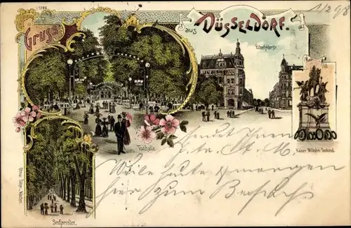 Litho Düsseldorf am Rhein, Kaiser Wilhelm Denkmal, Seufzerallee, Elberfeldstraße