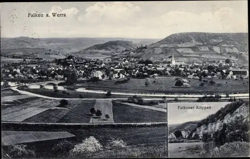 Ak Falken an der Werra Treffurt, Panorama, Falkener Klippen