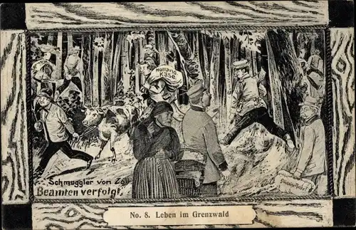 Ak Kaldenkirchen Nettetal am Niederrhein, Leben im Grenzwald, Schmuggler von Zollbeamten verfolgt