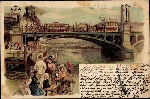 Litho Berlin Mitte, Jannowitzbrücke, Dampfer, Passagiere, Straßenbahn