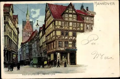 Litho Hannover in Niedersachsen, Kramerstraße, Marktkirche