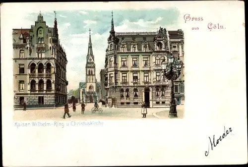 Litho Köln am Rhein, Kaiser Wilhelm Ring, Christuskirche