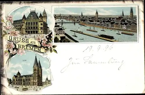 Litho Hansestadt Bremen, Gerichtsgebäude, Dom, Panorama