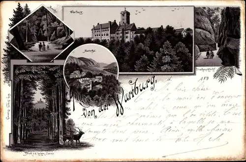 Litho Lutherstadt Eisenach in Thüringen, Wartburg, Mariental, Drachenschlucht