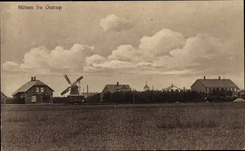 Ak Outrup Dänemark, Feld, Häuser, Windmühle