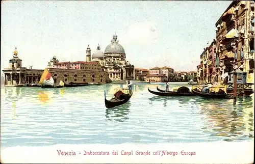 Litho Venezia Venedig Veneto, Imboccatura del Canal Grande coll' Albergo Europa