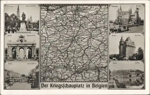 Landkarten Ak Kriegsschauplatz in Belgien, Brüssel, Namur, Stadtansichten