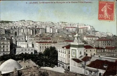 Ak Algier Algerisches Algier, Das Minarett der Moschee und die Oberstadt, Kasbah