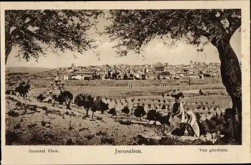 Ak Jerusalem Israel, Totalansicht der Ortschaft, Einheimische