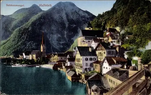 Ak Hallstatt im Salzkammergut Oberösterreich, Teilansicht, Kirche