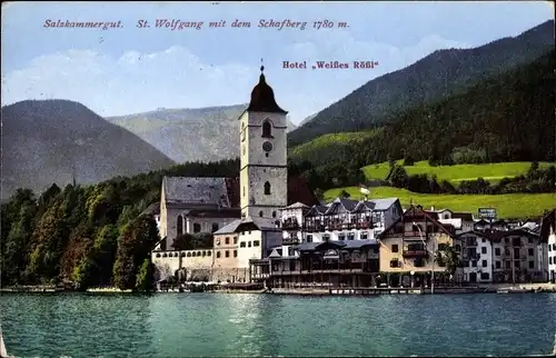 Ak St. Wolfgang im Salzkammergut Oberösterreich, Kirche, Häuser, Hotel Weißes Rößl