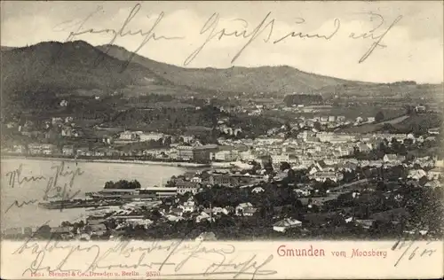 Ak Gmunden in Oberösterreich, Gesamtansicht, Blick vom Moosberg