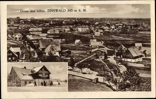 Ak Cínovec Böhmisch Zinnwald Dubí Eichwald Region Aussig, Bergrestaurant Linde, Blick auf den Ort