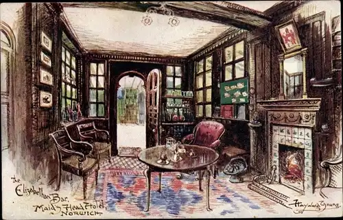 Künstler Ak Norwich Norfolk England, Maid's Head Hotel, Elizabeth Bar
