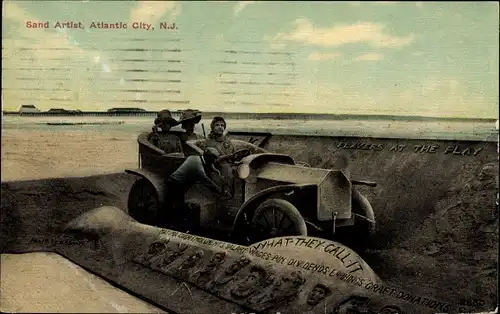 Ak Atlantic City New Jersey USA, Sandkünstler, Auto