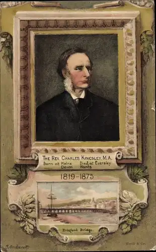 Passepartout Ak Bideford Torridge Devon England, Charles Kingsley, Geistlicher, Schriftsteller
