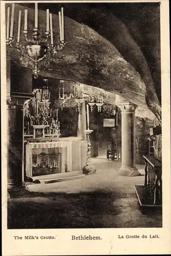 Ak Bethlehem Palästina, Milchgrotte, Kerzenleuchter
