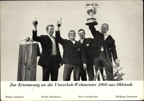 Ak Ohlstadt in Oberbayern, Vierbob-Weltmeister 1969, Stefan Gaisreiter, Walter Steinhauer
